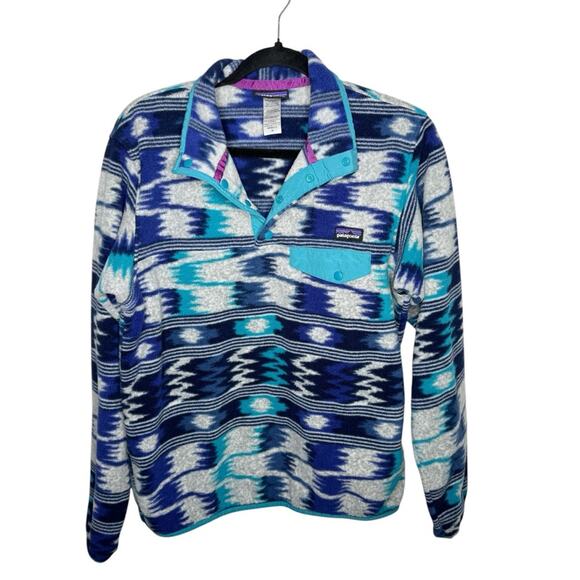 PATAGONIA / Aztec Waves Synchilla Snap-T Fleece Blue Gray Pullover / M - Picture 1 of 6